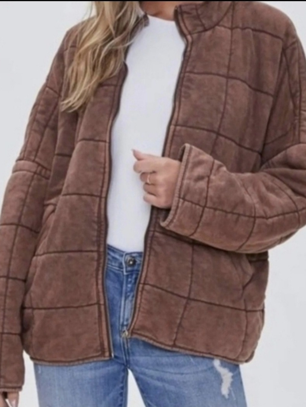 NWT Forever 21 Quilted Jacket Mocha Mineral Wash XL FP Dupe